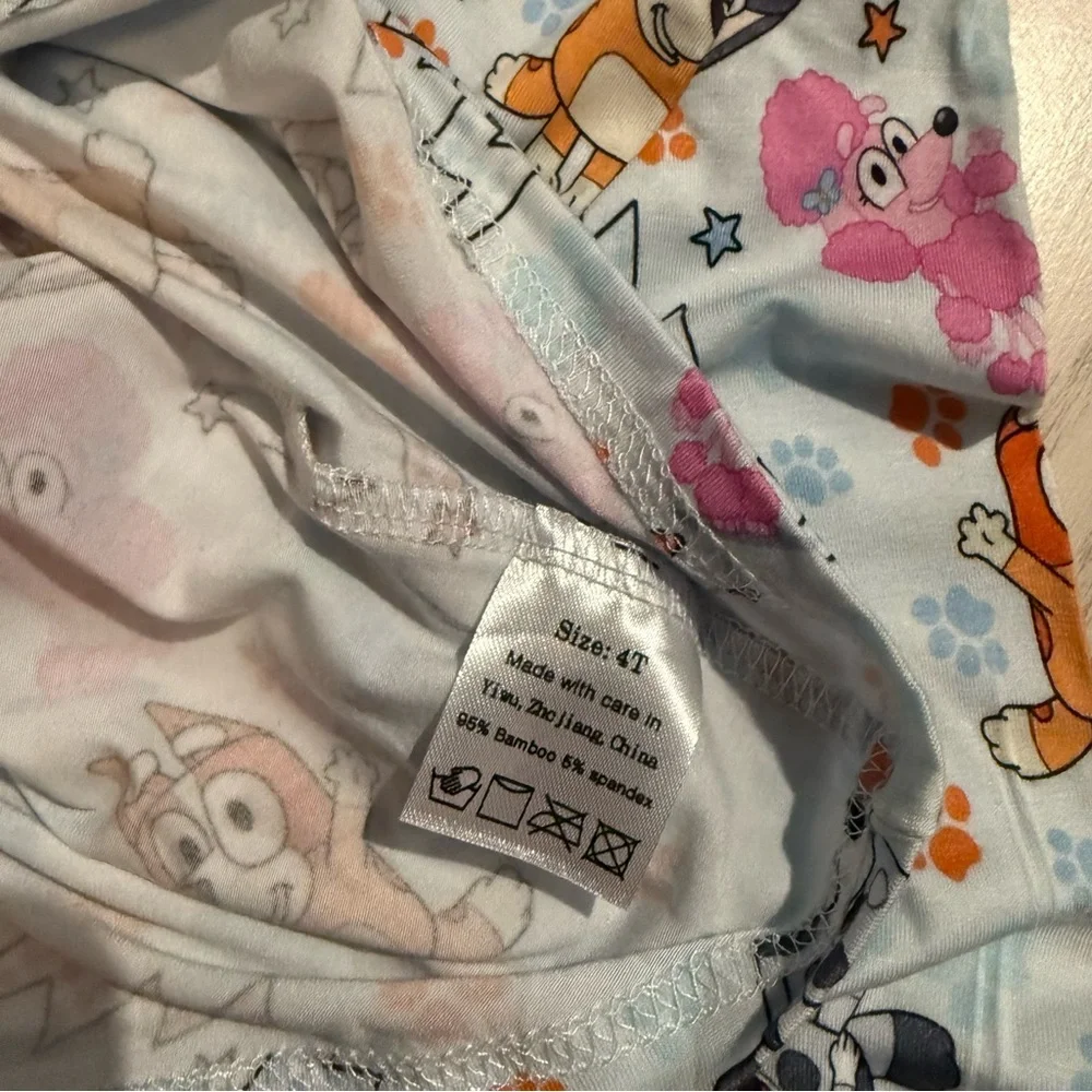 Bluey Bamboo Pajama Set Toddler Girls size 4T 2Pc Lightning Print‎ Soft PJs NEW